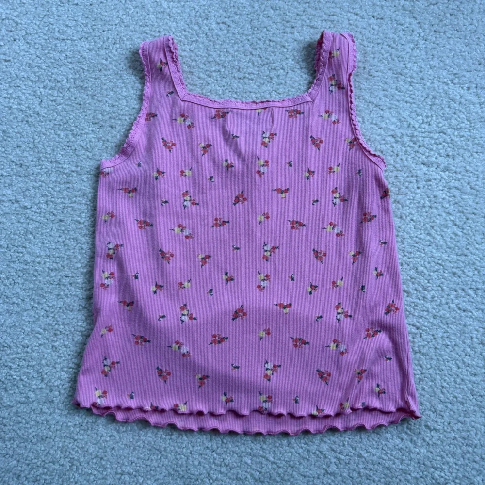 Pink ribbed floral mini tank top